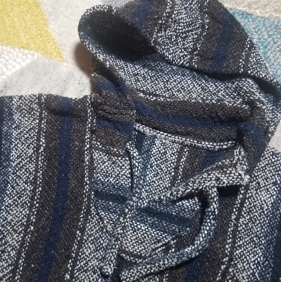 Baja Striped Hooded Pullover Sweater Jacket LARGE - Picture 2 of 7